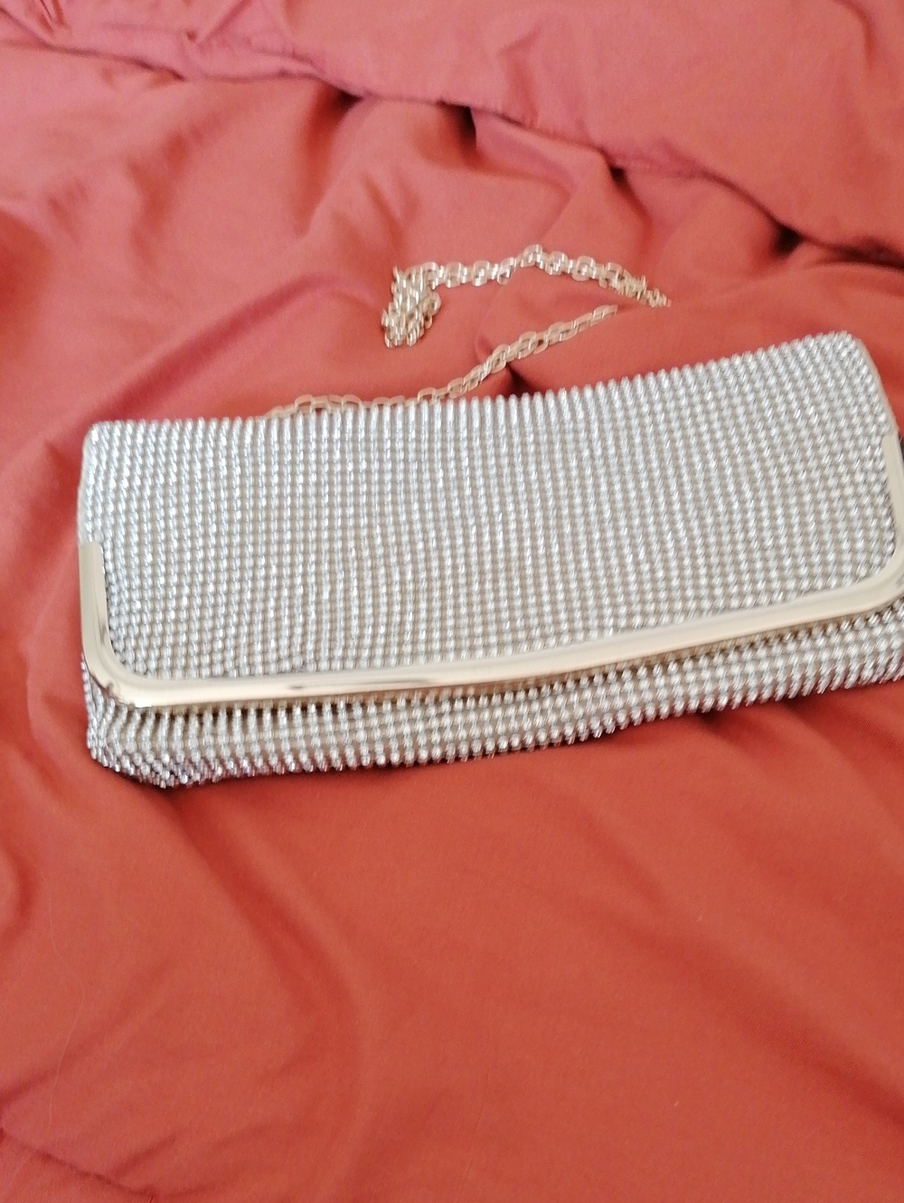 Gold Sparkling Crystal Elegant Evening Clutch with Chain Strap